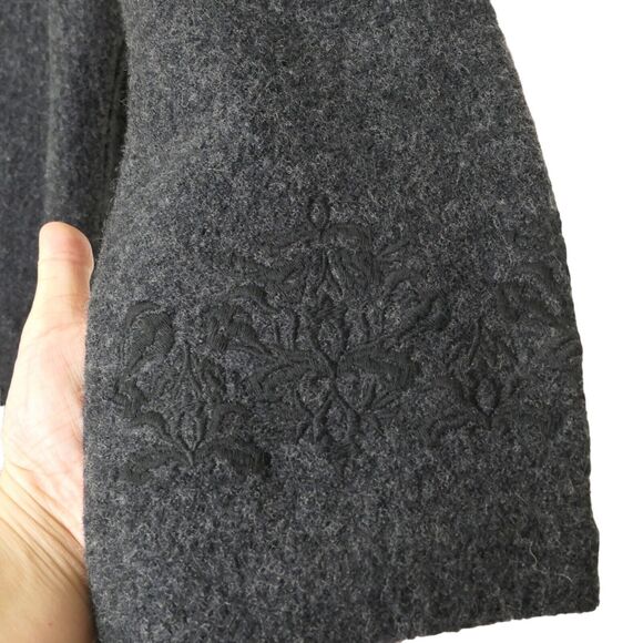 NWT Nanette Lepore 2XL 100% Wool Gray Embroidered Unlined Knee Length Coat - Picture 8 of 16